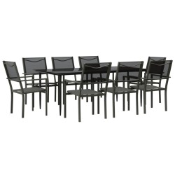 vidaXL Juego de comedor para jardín 9 piezas acero y textilene negro