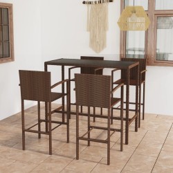 vidaXL Set de bar de jardín 5 piezas ratán sintético marrón