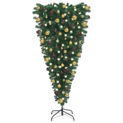 vidaXL Árbol de Navidad artificial invertido con luces y bolas 180 cm