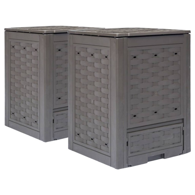 vidaXL Compostador de jardín 2 uds plástico ratán 60x60x83 cm 600 L vidaXL Compostador de jardín 2 uds plástico ratán 60x60x83 cm 600 L
