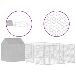 vidaXL Perrera de exterior con techo acero galvanizado plata 6x6x2,5 m