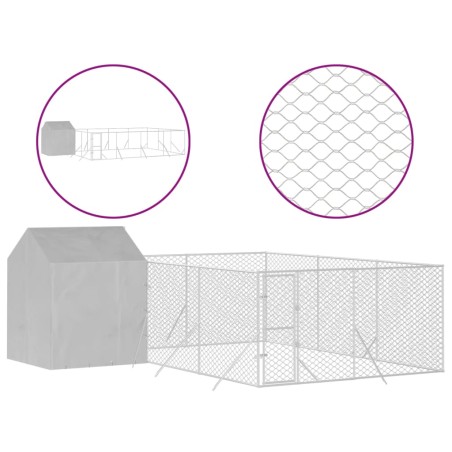 vidaXL Perrera de exterior con techo acero galvanizado plata 6x6x2,5 m