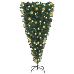vidaXL Árbol de Navidad artificial invertido con luces y bolas 120 cm