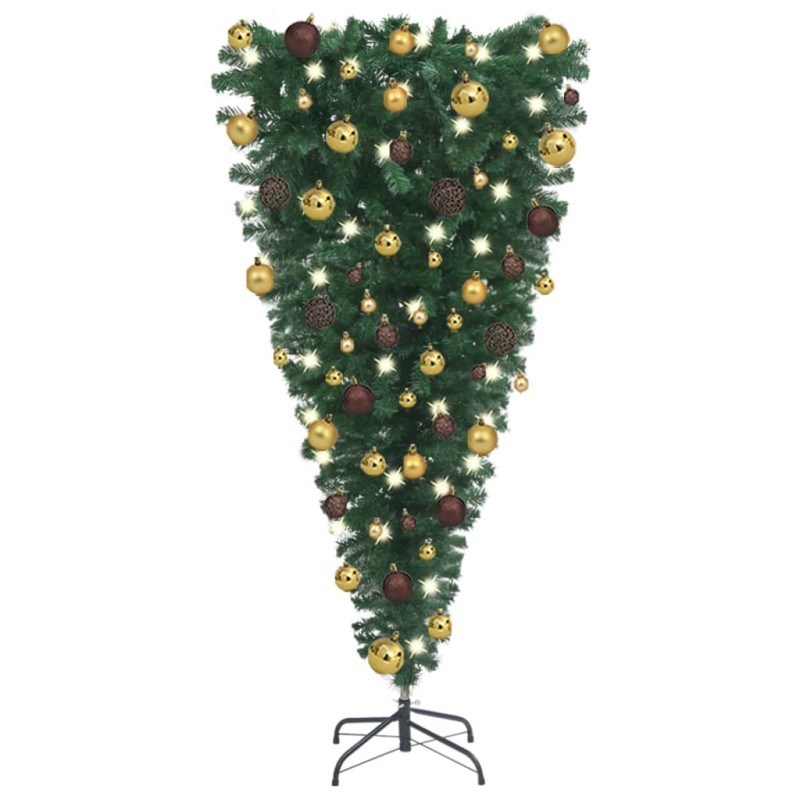 vidaXL Árbol de Navidad artificial invertido con luces y bolas 120 cm vidaXL Árbol de Navidad artificial invertido con luces y bolas 120 cm