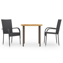 vidaXL Juego de comedor para jardín 3 piezas ratán sintético negro
