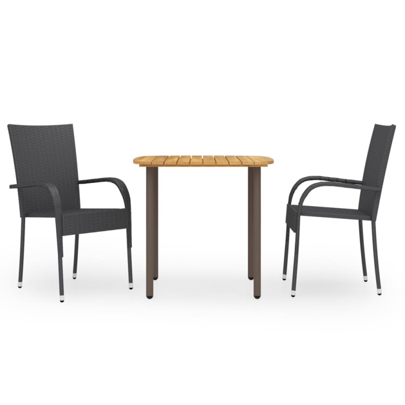 vidaXL Juego de comedor para jardín 3 piezas ratán sintético negro vidaXL Juego de comedor para jardín 3 piezas ratán sintético negro