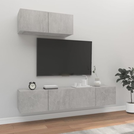 vidaXL Set de muebles de TV 3 pzas madera contrachapada gris hormigón