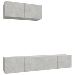vidaXL Set de muebles de TV 3 pzas madera contrachapada gris hormigón