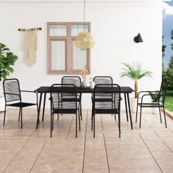 vidaXL Set de comedor de jardín 7 pzas cuerda de algodón y acero negro