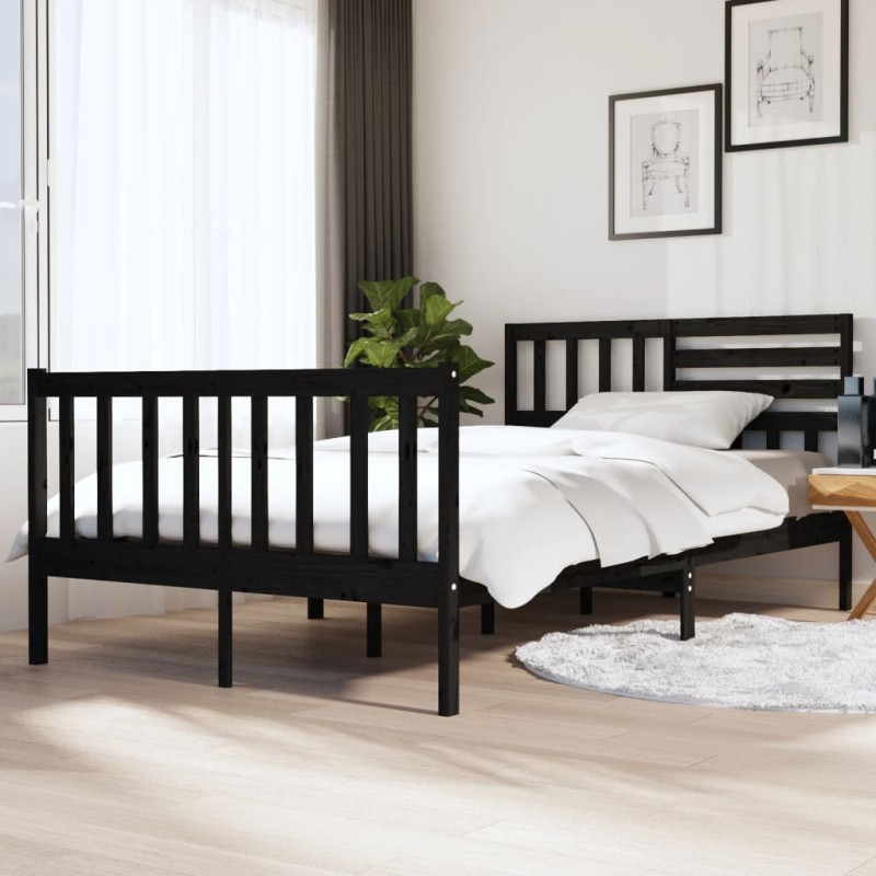 vidaXL Estructura de cama de madera maciza negra 140x190 cm vidaXL Estructura de cama de madera maciza negra 140x190 cm