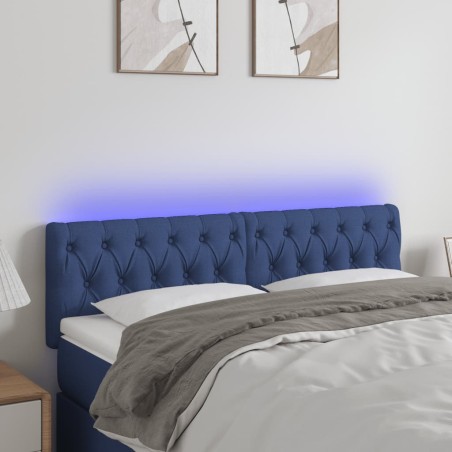 vidaXL Cabecero con LED de tela azul 160x7x78/88 cm
