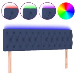 vidaXL Cabecero con LED de tela azul 160x7x78/88 cm