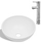 vidaXL Lavabo de baño con grifo mezclador cerámica redondo blanco vidaXL Lavabo de baño con grifo mezclador cerámica redondo blanco