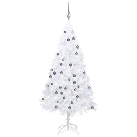 vidaXL Árbol de Navidad preiluminado con luces y bolas blanco 120 cm