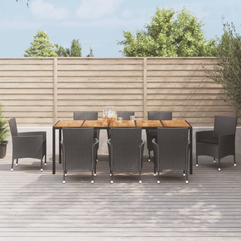 vidaXL Set de comedor de jardín 9 pzas y cojines ratán sintético negro vidaXL Set de comedor de jardín 9 pzas y cojines ratán sintético negro