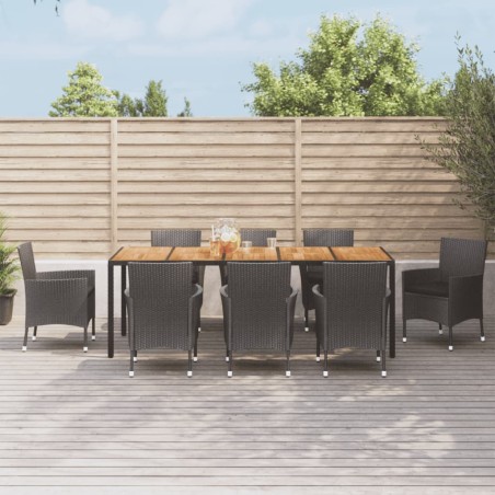 vidaXL Set de comedor de jardín 9 pzas y cojines ratán sintético negro