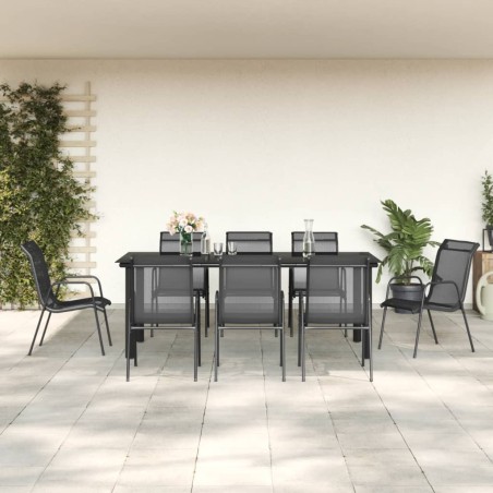 vidaXL Juego de comedor para jardín 9 piezas acero y textilene negro