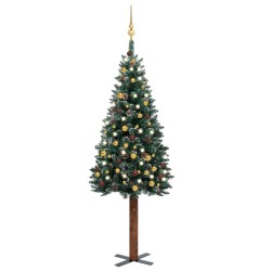 vidaXL Árbol de Navidad delgado con luces y bolas verde 150 cm