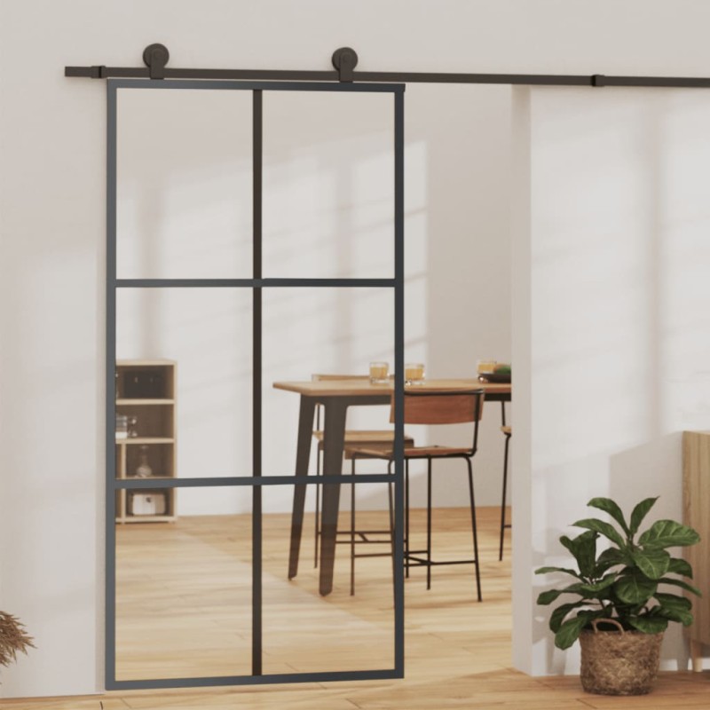 vidaXL Puerta corredera con herrajes ESG vidrio y aluminio 102x205 cm vidaXL Puerta corredera con herrajes ESG vidrio y aluminio 102x205 cm