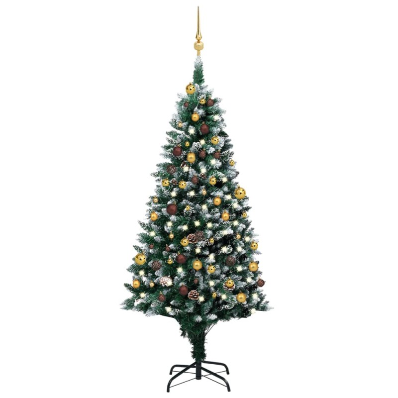 vidaXL Árbol de Navidad helado con luces, bolas y piñas 180 cm vidaXL Árbol de Navidad helado con luces, bolas y piñas 180 cm