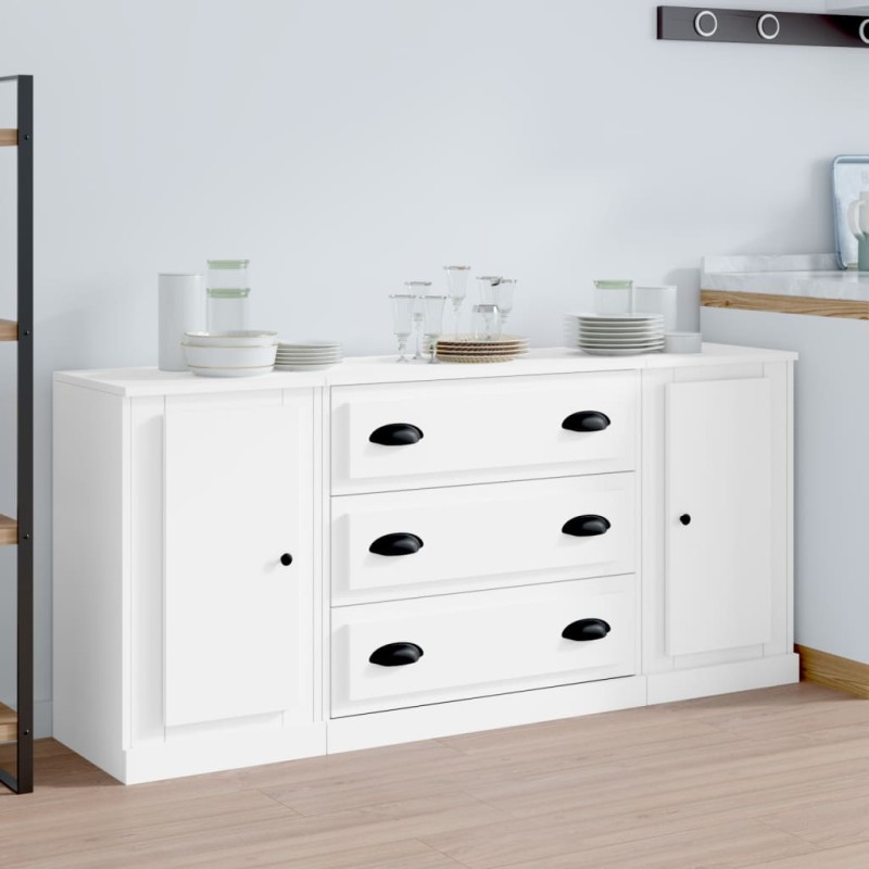 vidaXL Aparadores 3 piezas madera contrachapada blanco vidaXL Aparadores 3 piezas madera contrachapada blanco