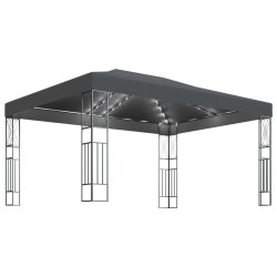vidaXL Cenador con tira de luces LED 3x4 m tela gris antracita