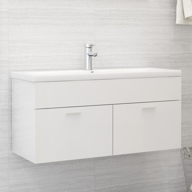 vidaXL Mueble con lavabo madera de ingeniería blanco brillante vidaXL Mueble con lavabo madera de ingeniería blanco brillante