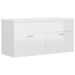 vidaXL Mueble con lavabo madera de ingeniería blanco brillante