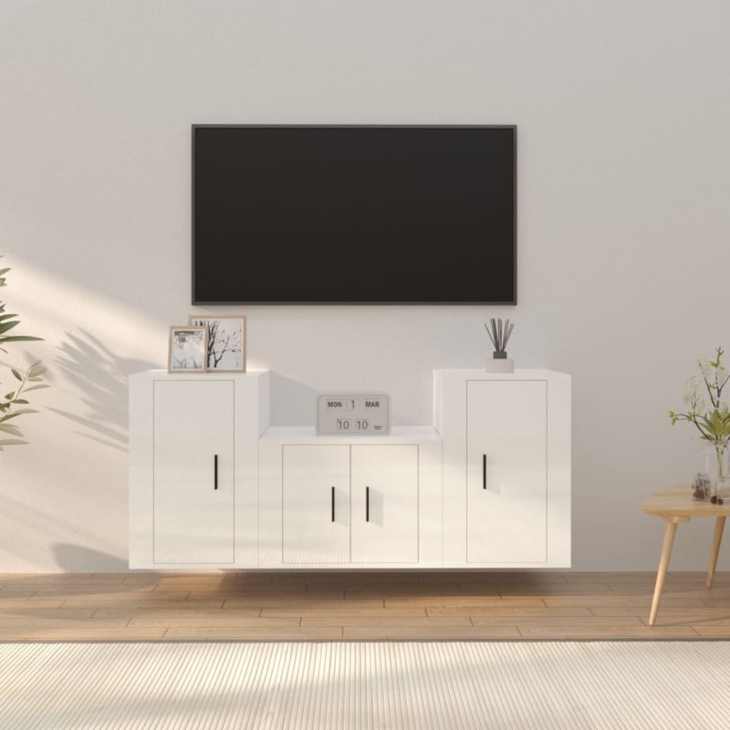 vidaXL Set de muebles de TV 3 pzas madera contrachapada blanco brillo vidaXL Set de muebles de TV 3 pzas madera contrachapada blanco brillo