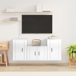 vidaXL Set de muebles de TV 3 pzas madera contrachapada blanco brillo