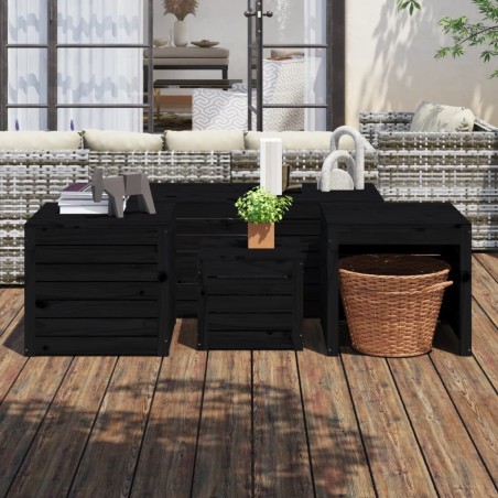 vidaXL Juego de cajas de jardín 4 piezas madera maciza de pino negro