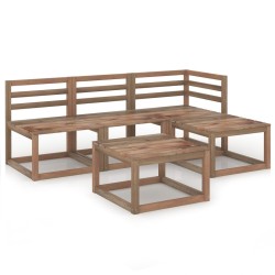 vidaXL Muebles de jardín 5 pzas cojines madera pino impregnada marrón