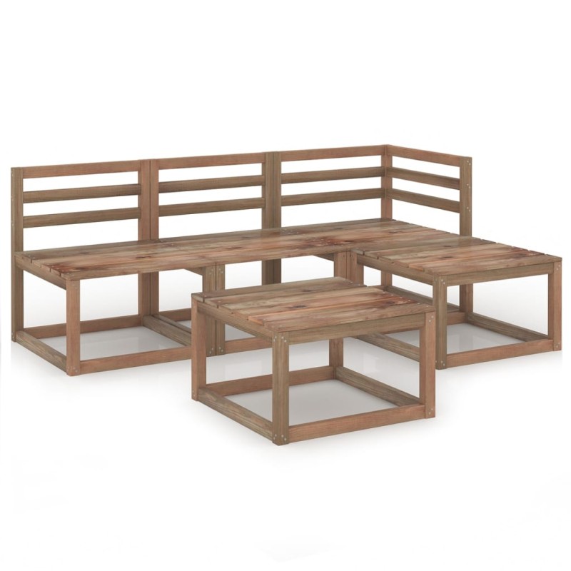 vidaXL Muebles de jardín 5 pzas cojines madera pino impregnada marrón vidaXL Muebles de jardín 5 pzas cojines madera pino impregnada marrón