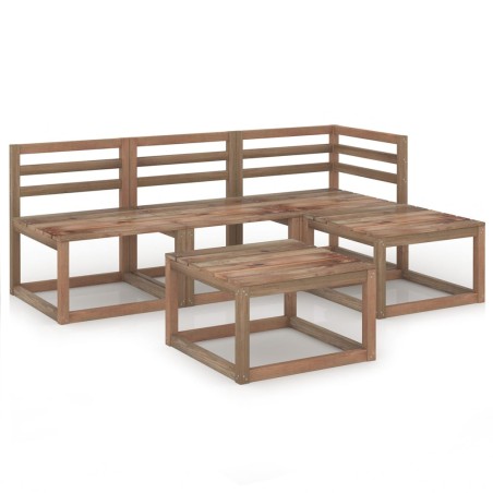 vidaXL Muebles de jardín 5 pzas cojines madera pino impregnada marrón