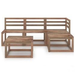 vidaXL Muebles de jardín 5 pzas cojines madera pino impregnada marrón