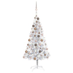 vidaXL Árbol de Navidad preiluminado con luces y bolas plateado 150 cm