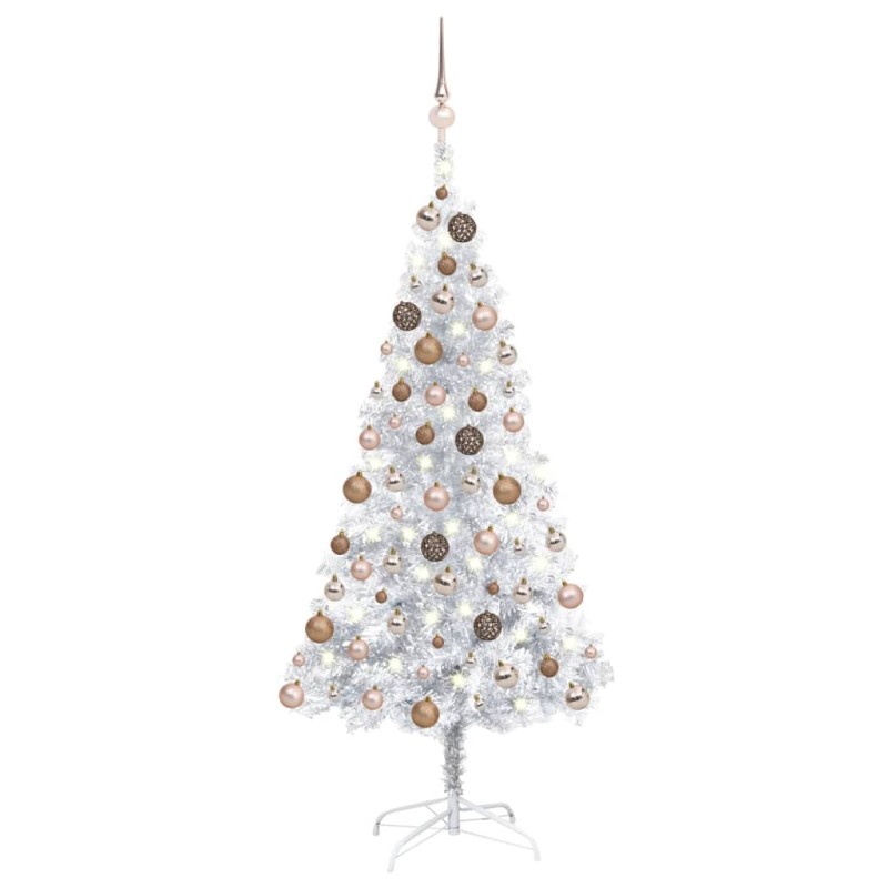 vidaXL Árbol de Navidad preiluminado con luces y bolas plateado 150 cm vidaXL Árbol de Navidad preiluminado con luces y bolas plateado 150 cm