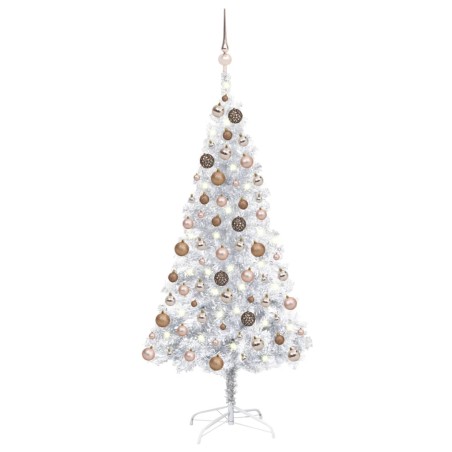 vidaXL Árbol de Navidad preiluminado con luces y bolas plateado 150 cm