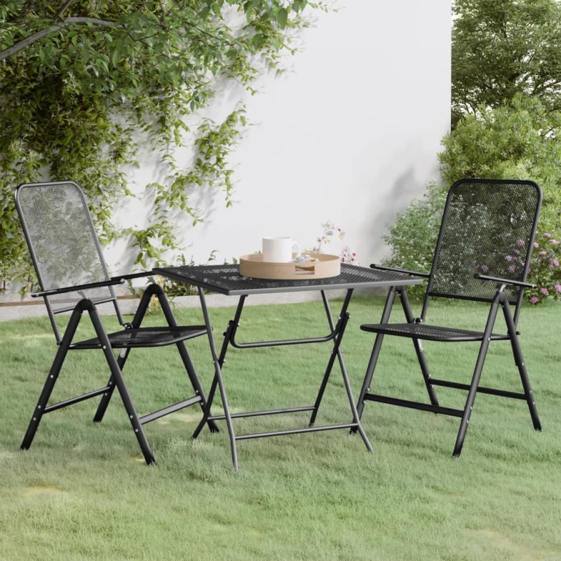 vidaXL Set de comedor de jardín 3 pzas malla metal expandido antracita vidaXL Set de comedor de jardín 3 pzas malla metal expandido antracita