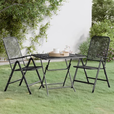 vidaXL Set de comedor de jardín 3 pzas malla metal expandido antracita