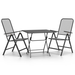 vidaXL Set de comedor de jardín 3 pzas malla metal expandido antracita