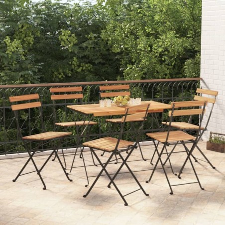 vidaXL Muebles cafetería plegables 7 pzas madera maciza acacia y acero