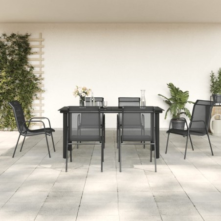 vidaXL Juego de comedor para jardín 7 piezas acero y textilene negro