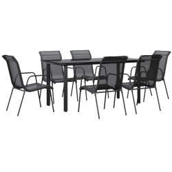vidaXL Juego de comedor para jardín 7 piezas acero y textilene negro