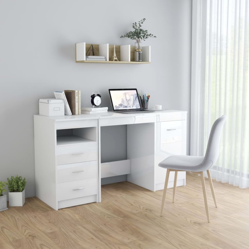 vidaXL Escritorio de madera de ingeniería blanco brillo 140x50x76 cm vidaXL Escritorio de madera de ingeniería blanco brillo 140x50x76 cm