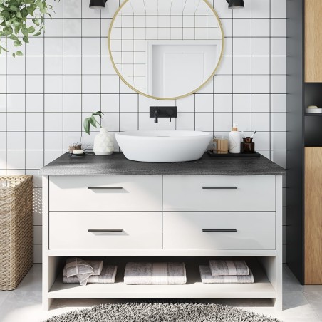 vidaXL Encimera baño madera maciza tratada gris oscuro 100x50x(2-4) cm