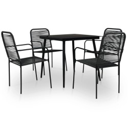 vidaXL Set de comedor de jardín 5 pzas cuerda de algodón y acero negro