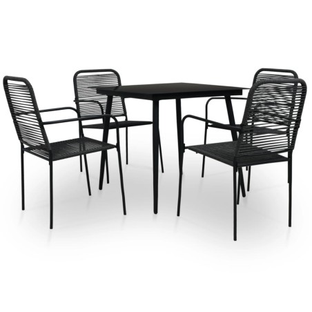 vidaXL Set de comedor de jardín 5 pzas cuerda de algodón y acero negro