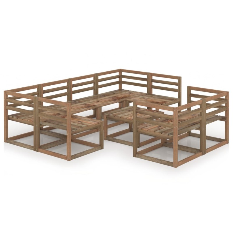 vidaXL Muebles de jardín 9 pzas cojines madera pino impregnada marrón vidaXL Muebles de jardín 9 pzas cojines madera pino impregnada marrón