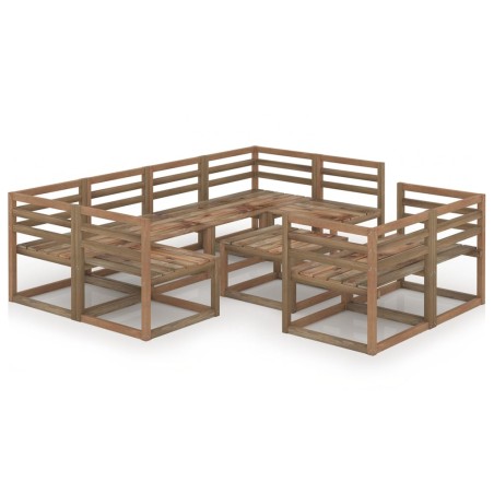vidaXL Muebles de jardín 9 pzas cojines madera pino impregnada marrón